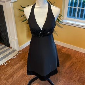 White House Black Market Black Silk Halter Sequin Dress Size 0